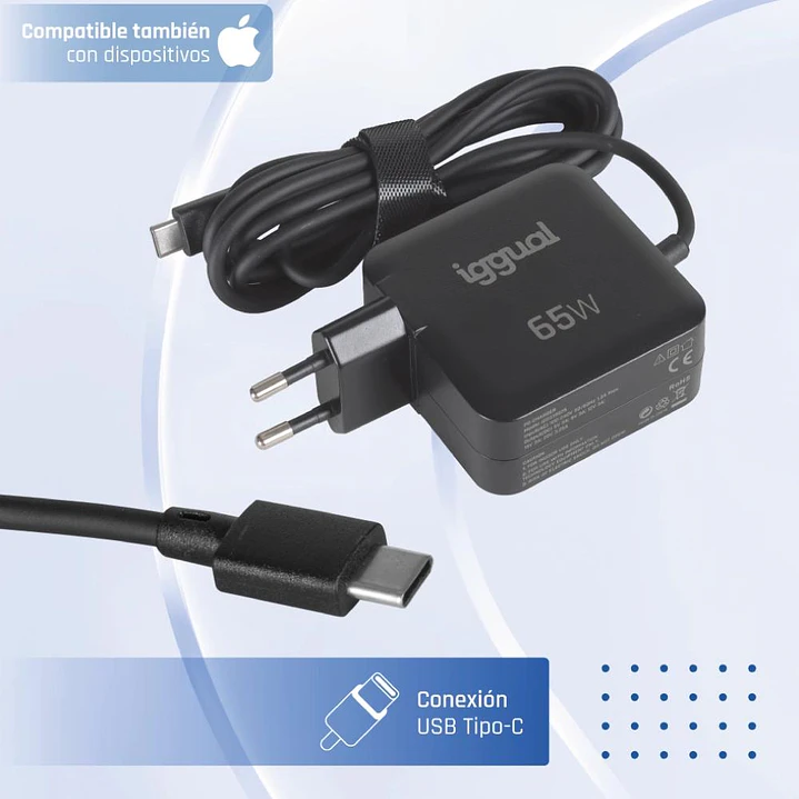 iggual Cargador portátil y móvil tipo C PD 65W 3