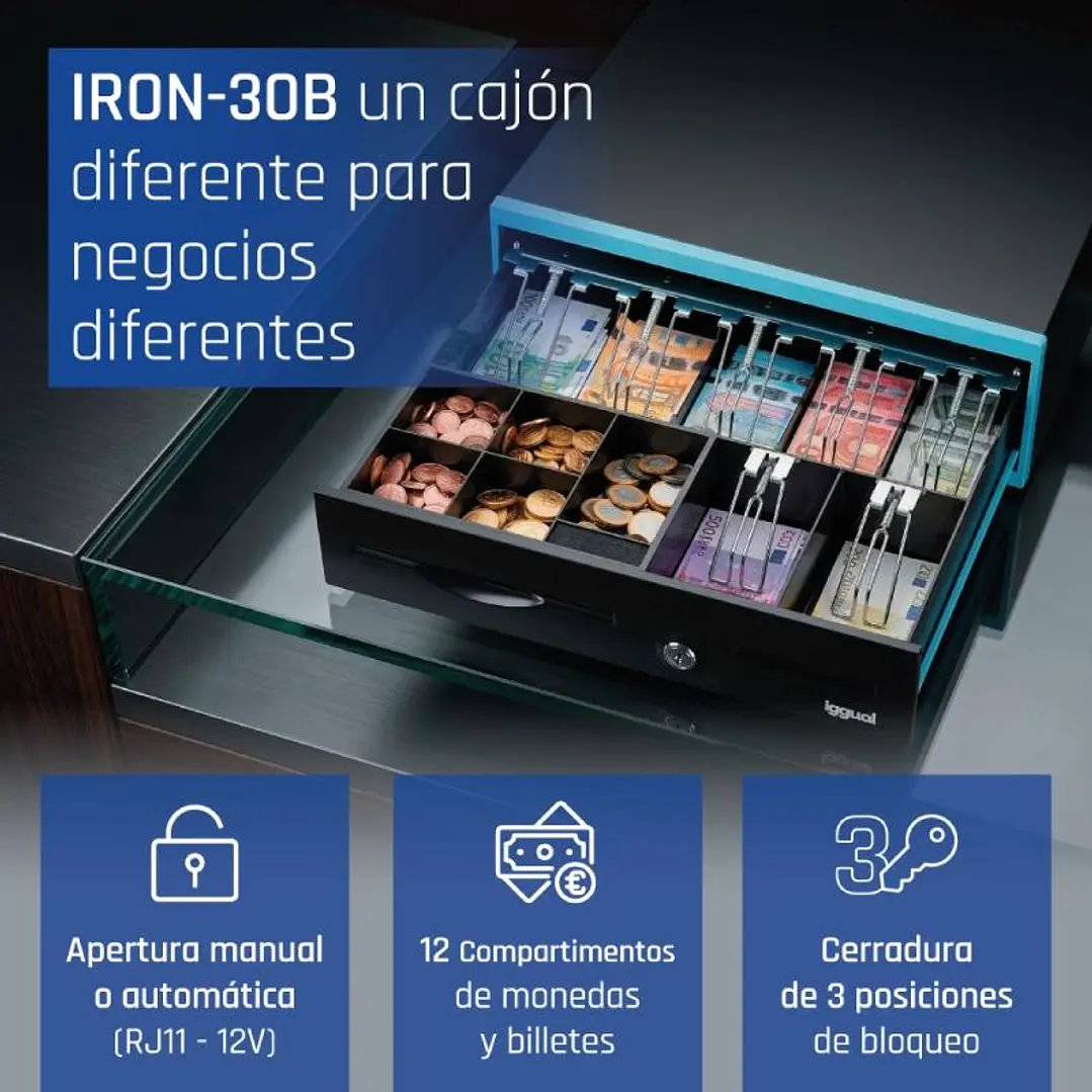 iggual Cajón Portamonedas IRON-30B 42cm 5+7/7+5 2