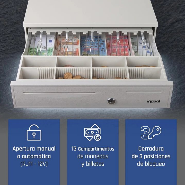 iggual Cajón Portamonedas IRON-50W 42cm 5+8 blanco 2