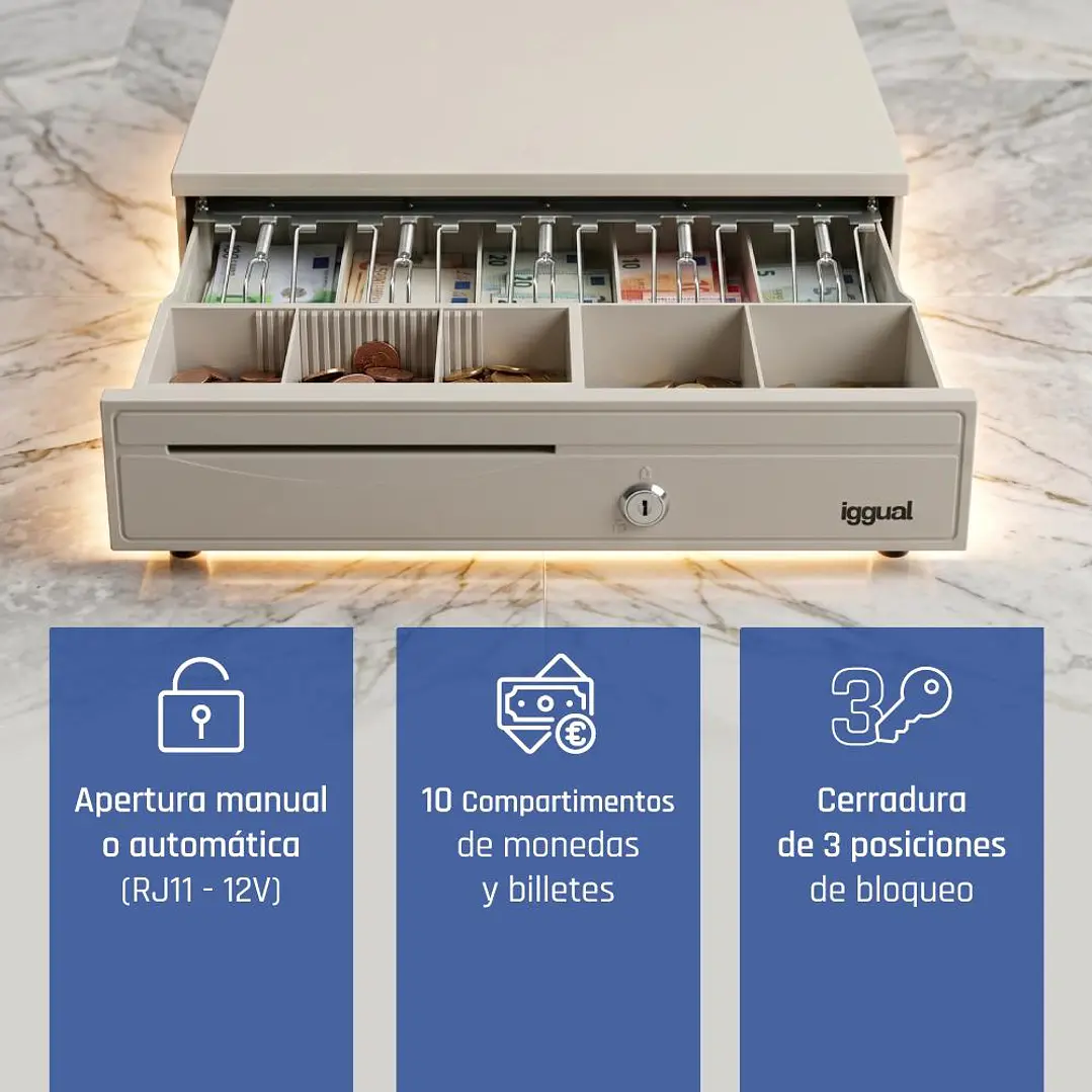 iggual Cajón portamonedas IRON-30W 42cm 5+5 blanco 2