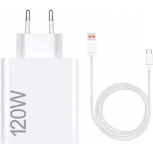 Xiaomi 120W HyperCharge Combo Cargador de Pared para Smartphone USB-A 120W + Cable - Identificacion Inteligente de Dispositivos - Color Blanco