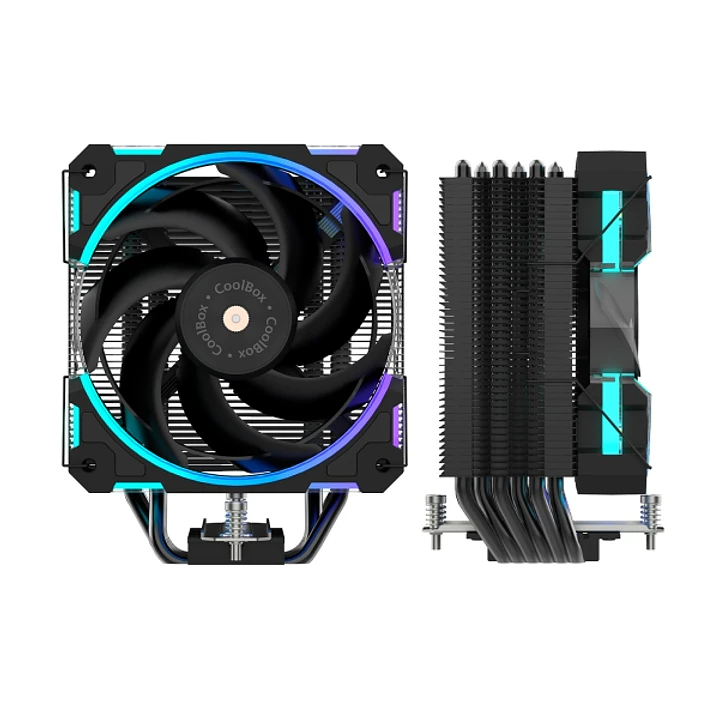 Coolbox H6 Ring ARGB Disipador Multizocalo - 6 Heatpipes - 240W TDP - Ventilador 120mm - Velocidad Max. 2000rpm - Iluminacion ARGB - Color Negro 1