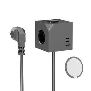 Coolbox Cubik Magnet Cubo Multienchufes de Sobremesa con 3 Tomas + 2x USB-C 20W max. - 1x USB-A 15W max. - Cable de 1,4m - Fijacion Magnetica - Color 
