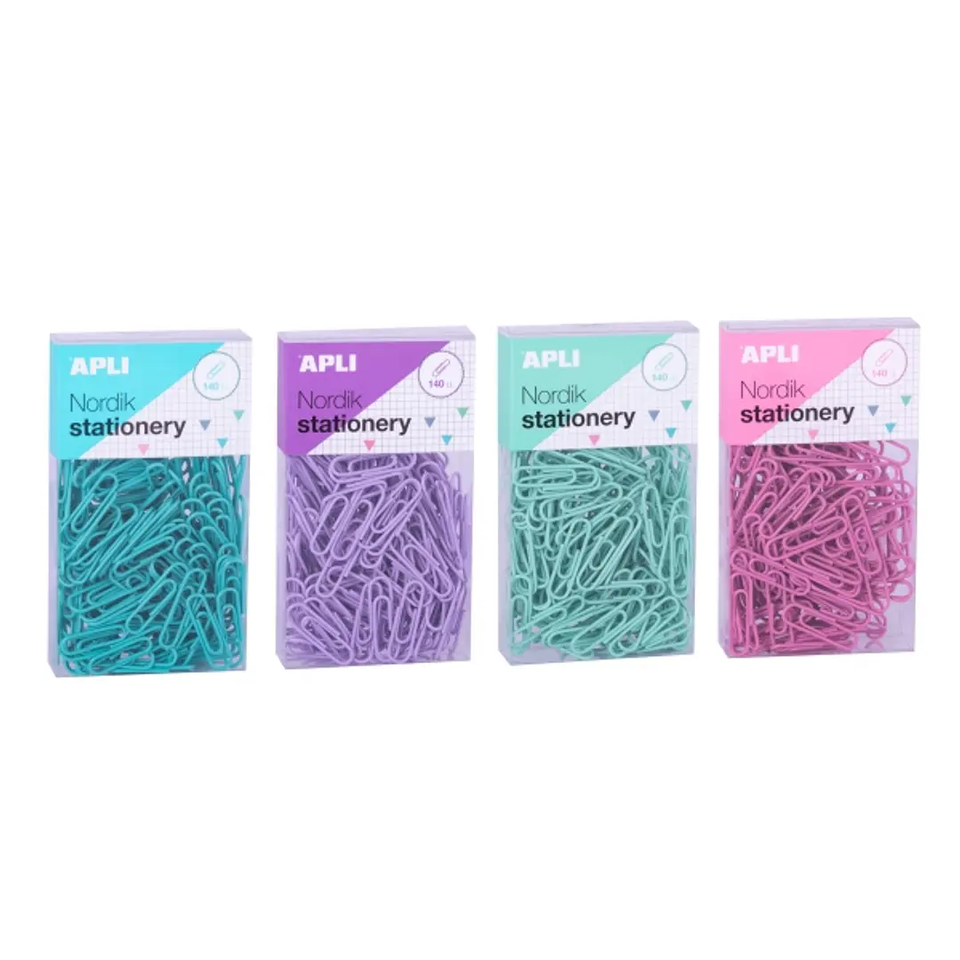 Apli Nordik Pastel Pack de 8 Cajas con 140 Clips de 28mm por Caja - 2 Cajas por Color - Eurohole para Colgar - Colores Rosa, Lila, Azul y Turquesa 1
