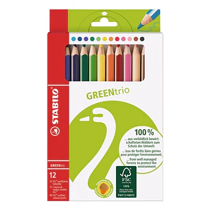 Stabilo GREENtrio  Pack con 12 Lapices de Colores - Mina de 2.5mm - Ideal para el Colegio - Colores Surtidos