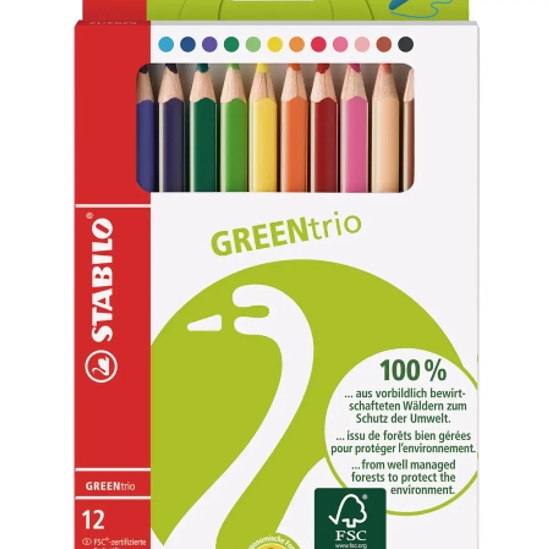 Stabilo GREENtrio  Pack con 12 Lapices de Colores - Mina de 2.5mm - Ideal para el Colegio - Colores Surtidos 1
