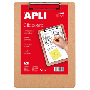 Apli Carpeta Sujetapapeles con Base de Madera y Pinza Metalica - Formato A4