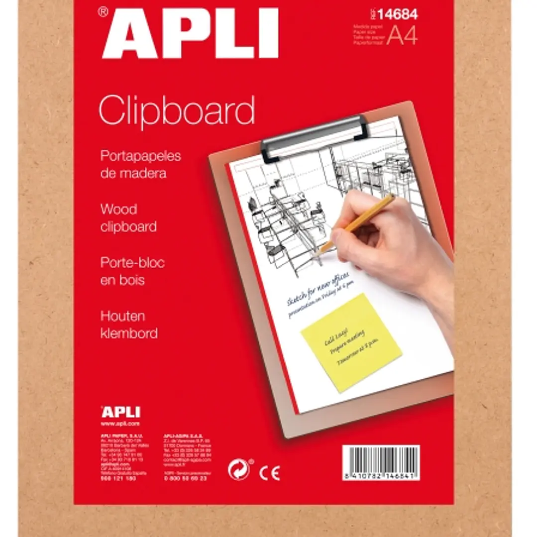 Apli Carpeta Sujetapapeles con Base de Madera y Pinza Metalica - Formato A4 1