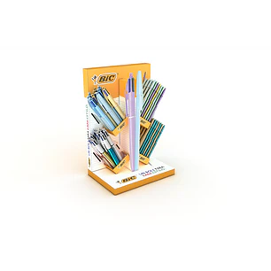 Bic Expositor con 12 Bol. 4 Colores Pastel, 12 Bol. 4 Colores Shine, 40 Bol. Cristal Pastel y 40 Bol. Cristal Glace - Tinta con Base de Aceite - Color