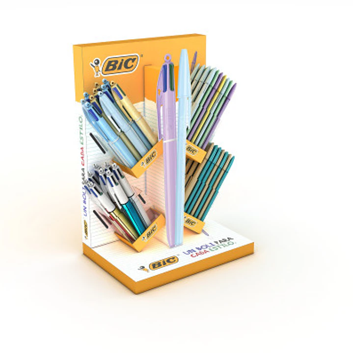 Bic Expositor con 12 Bol. 4 Colores Pastel, 12 Bol. 4 Colores Shine, 40 Bol. Cristal Pastel y 40 Bol. Cristal Glace - Tinta con Base de Aceite - Color 1