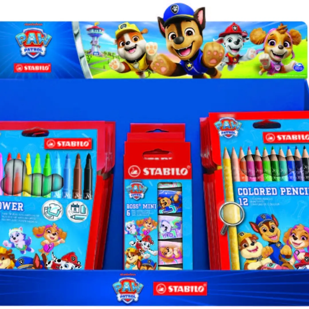 Stabilo Patrulla Canina Expositor de 26 Packs Variados para Colorear con Diseños de la Patrulla Canina - Lapices de Colores, Fluorescentes y Rotulador 1