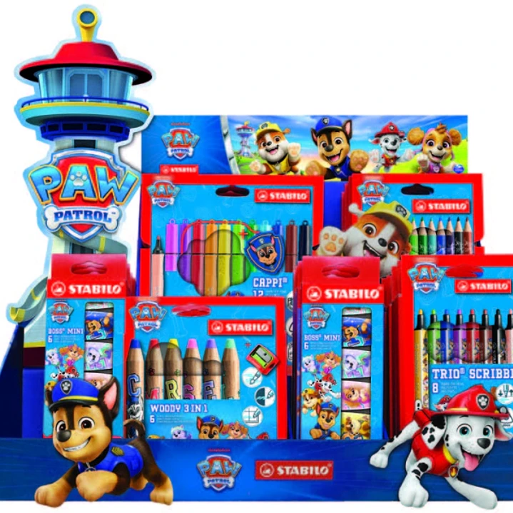 Stabilo Patrulla Canina Expositor de 33 Packs Variados para Colorear con Diseños de la Patrulla Canina - Lapices de Colores, Fluorescentes y Rotulador 1