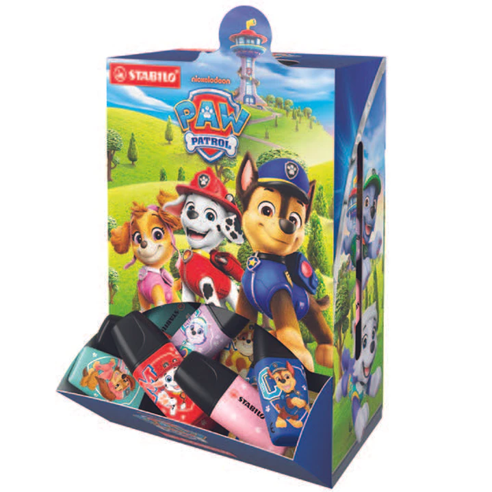 Stabilo Boss Mini Patrulla Canina Expositor de 50 Marcadores Fluorescentes con Diseños de la Patrulla Canina - Trazo entre 2 y 5mm - Tinta con Base de 1