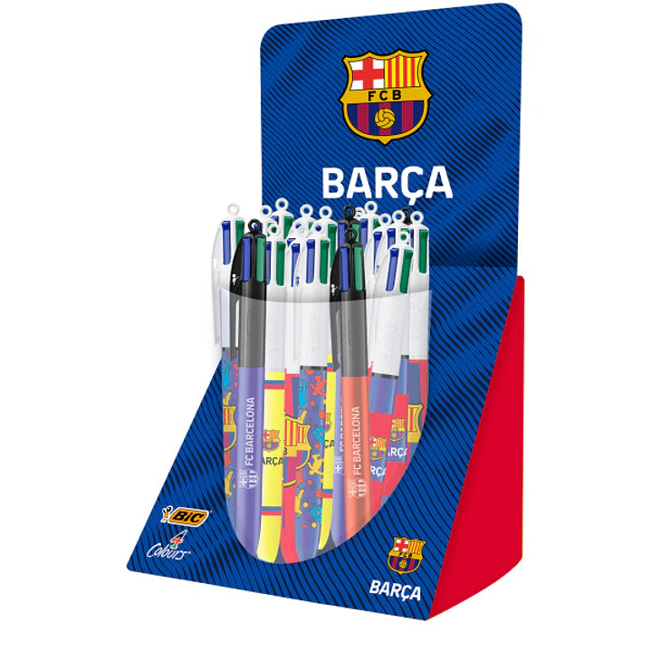 Bic 4 Colours Barça Expositor con 30 Boligrafos de Bola Retractil - 6 Diseños Diferentes - Punta Media de 1.0mm 1