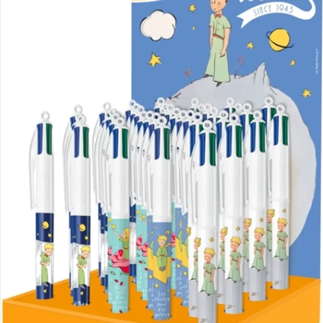 Bic 4 Colours El Principito Expositor con 36 Boligrafos de Bola Retractil Con Diseños de El Principito - 4 Diseños Diferentes - Punta Media de 1.0mm 1