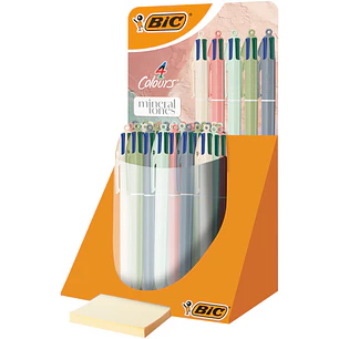 Bic 4 Colours Mineral Tones Expositor con 30 Boligrafos de Bola Retractil - 5 Colores Diferentes - Punta Media de 1.0mm - Colores Surtidos