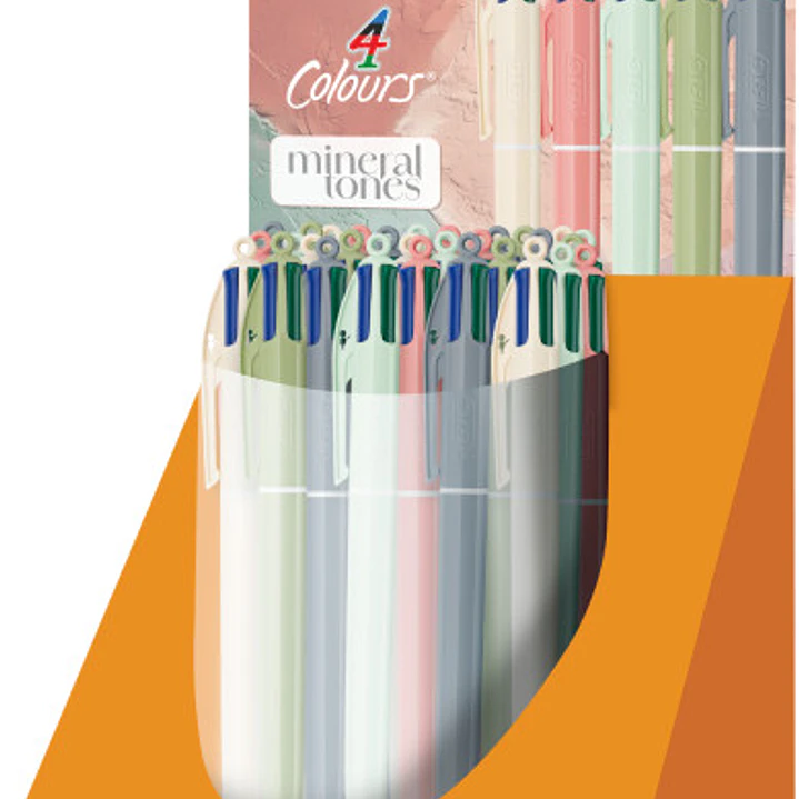 Bic 4 Colours Mineral Tones Expositor con 30 Boligrafos de Bola Retractil - 5 Colores Diferentes - Punta Media de 1.0mm - Colores Surtidos 1