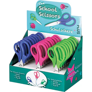 Plus Expositor con 24 Tijeras Escolares 14.5cm - Punta Redondeada - Ergonomicas - Colores Surtidos