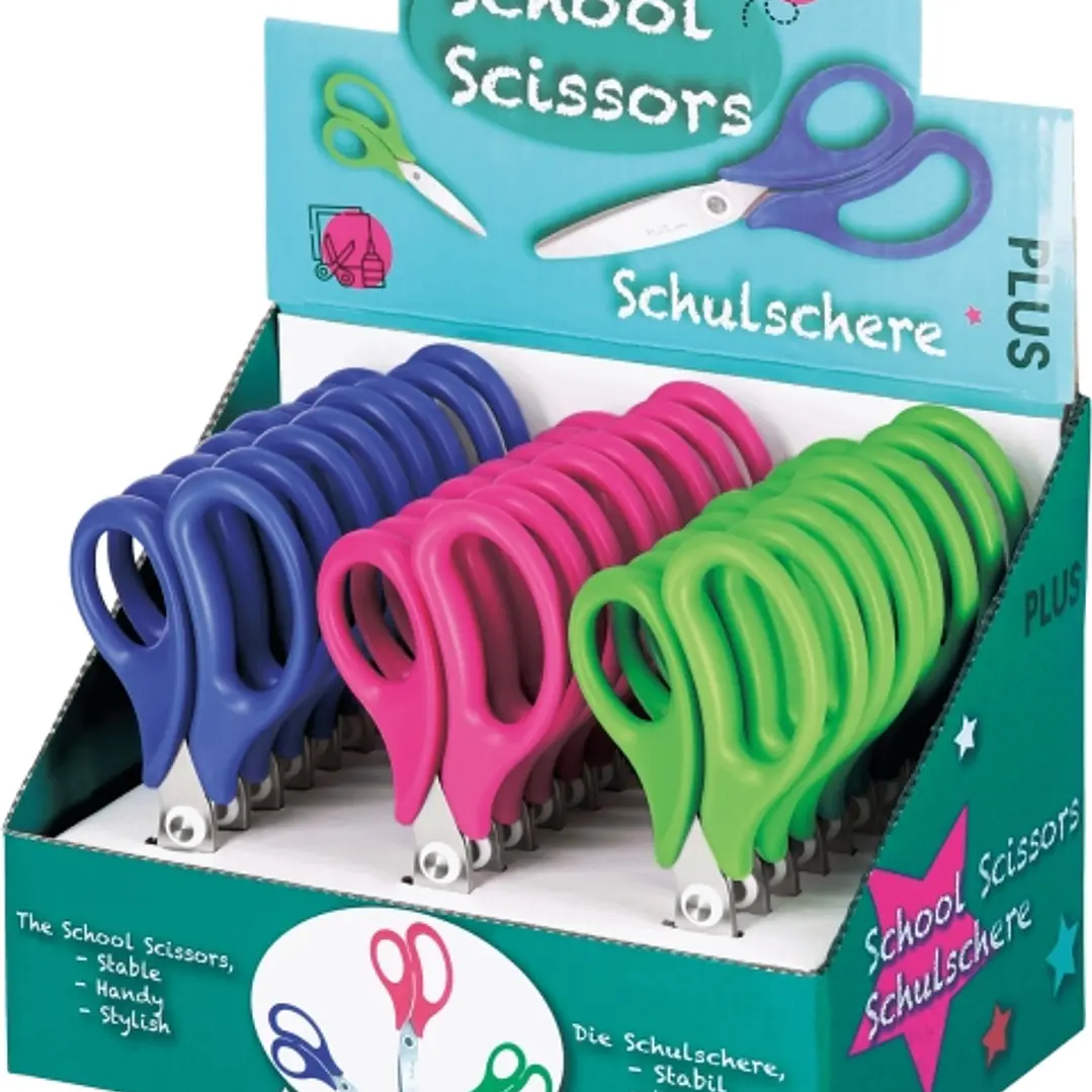Plus Expositor con 24 Tijeras Escolares 14.5cm - Punta Redondeada - Ergonomicas - Colores Surtidos 1