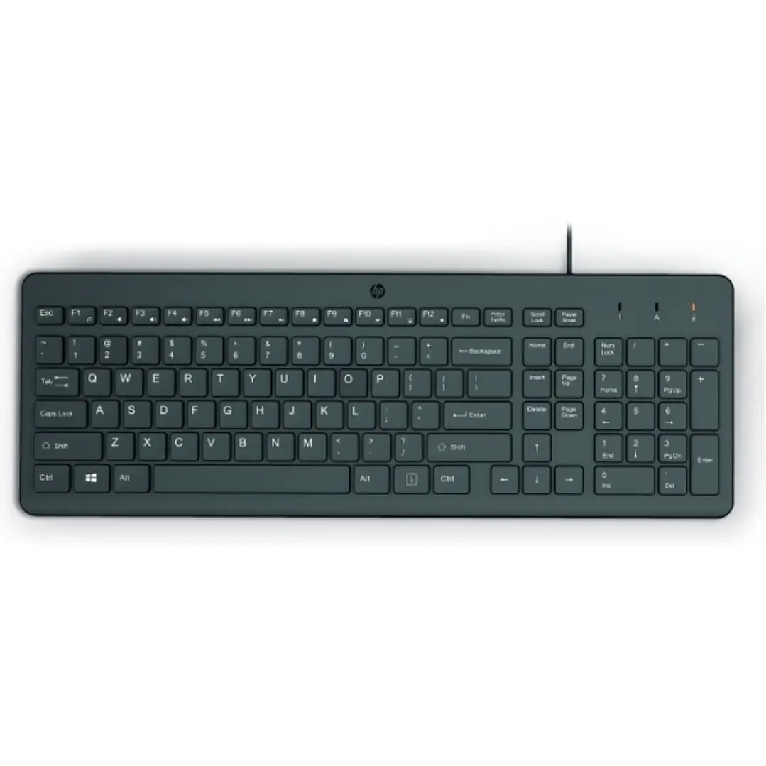 HP 150 Teclado USB - Patas Ajustables - Indicadores LED (Num/Caps) - Fabricado con Plastico Reciclado - Color Negro 1