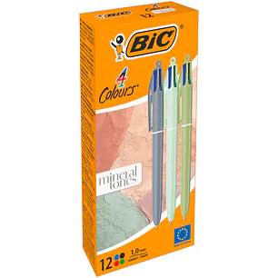 Bic 4 Colours Mineral Tones Boligrafo de Bola Retractil - Punta Media de 1.0mm - Colores Surtidos