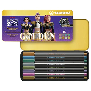 Stabilo Pen 68 Metallic K-Pop Demon Hunter Caja Metalica con 8 Rotuladores de Punta de Fibra - Trazo de 1mm aprox. - Tinta con Base de Agua - Colores 