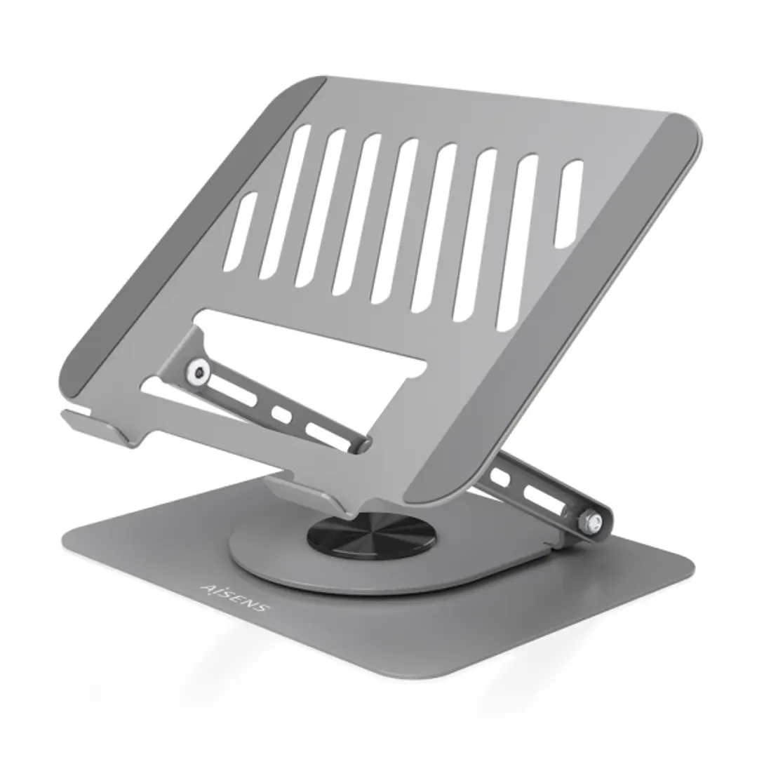 Aisens Soporte Sobremesa XL para Portatil / Tablet - Giratorio y Ajustable - Rotacion 360° - Plegable y Compacto - Antideslizante - Compatible 10-17