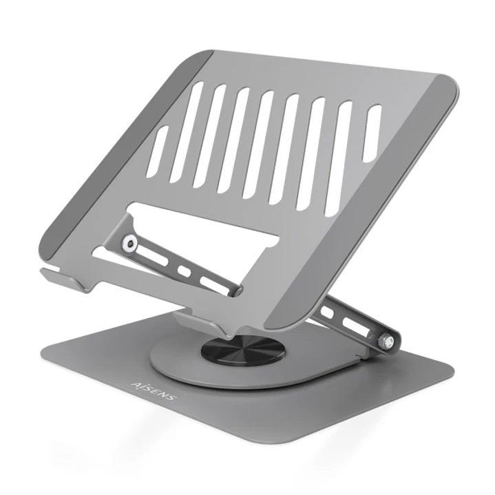 Aisens Soporte Sobremesa XL para Portatil / Tablet - Giratorio y Ajustable - Rotacion 360° - Plegable y Compacto - Antideslizante - Compatible 10-17