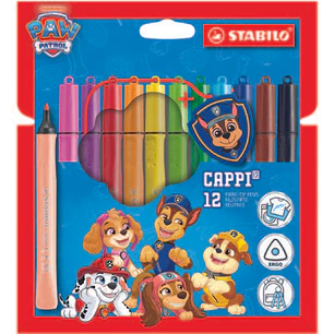 Stabilo Cappi Patrulla Canina Pack con 12 Rotuladores - Trazo de 1mm aprox. - Anilla en el Tapon - Incluye Insignia de Chase - Colores Surtidos