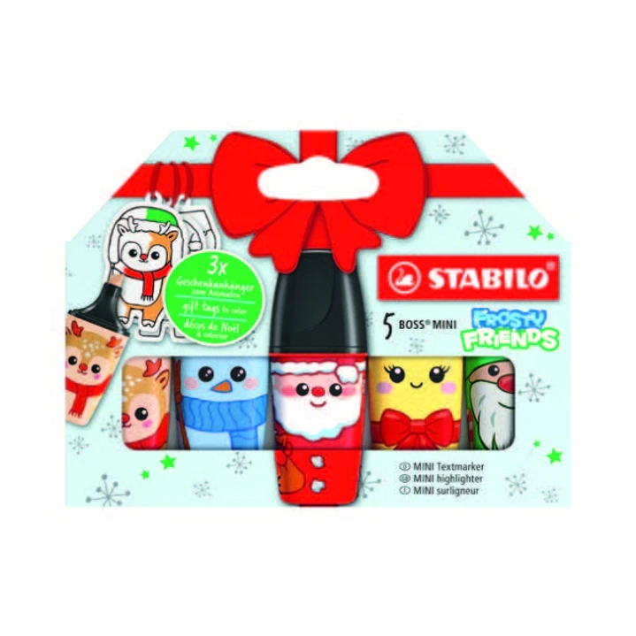 Stabilo Boss Mini Frosty Friends Pack de 5 Marcadores Fluorescentes - Trazo entre 2 y 5mm - Tinta con Base de Agua - Antisecado - Colores Surtidos 1