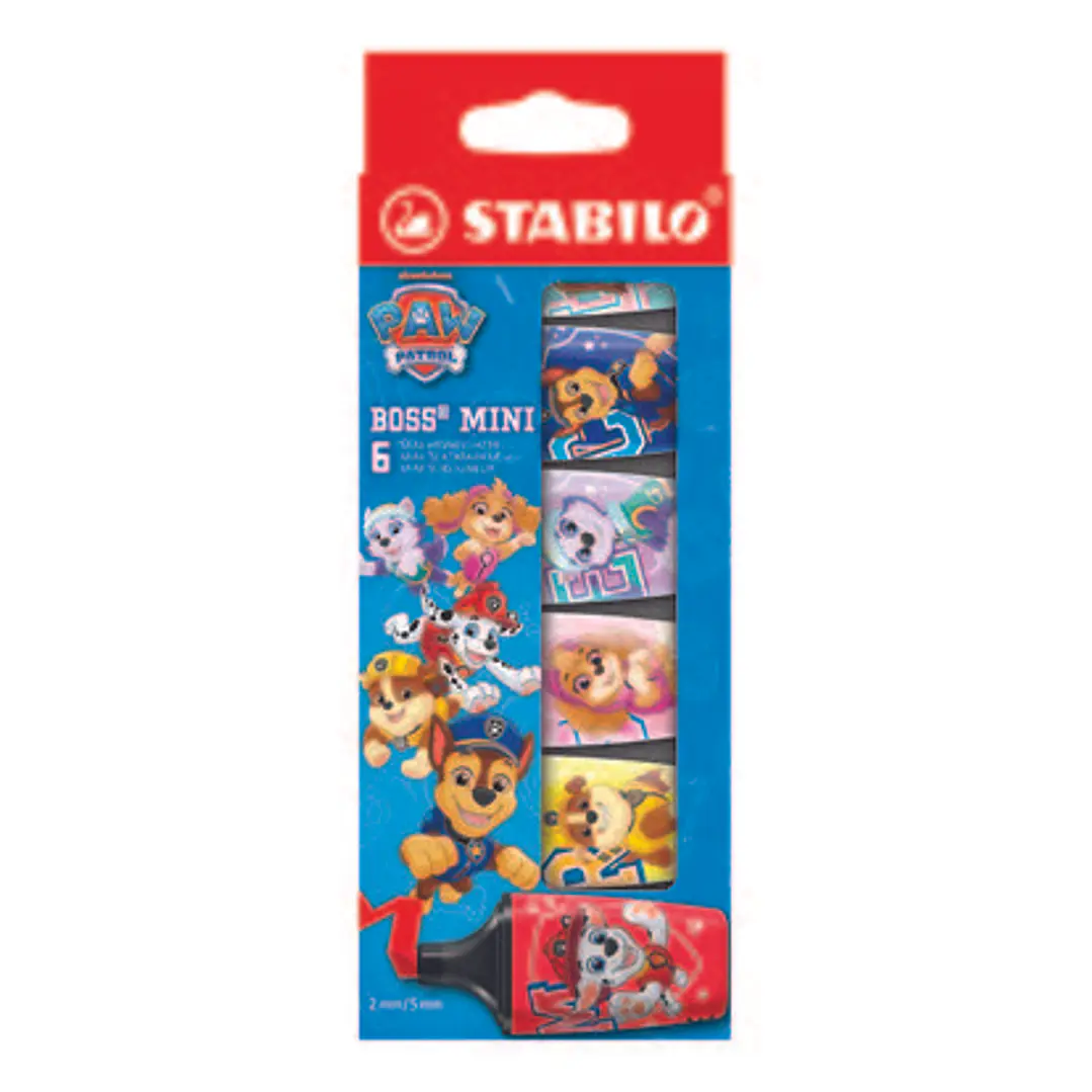 Stabilo Boss Mini Patrulla Canina Pack de 6 Marcadores Fluorescentes con Diseños de la Patrulla Canina - Trazo entre 2 y 5mm - Tinta con Base de Agua  1