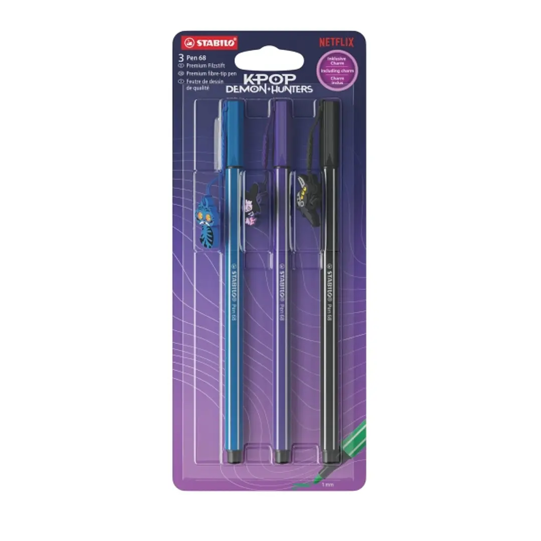 Stabilo Pen 68 K-Pop Demon Hunter Pack con 3 Rotuladores de Punta de Fibra - Trazo de 1mm aprox. - Tinta con Base de Agua - Colores Surtidos 1