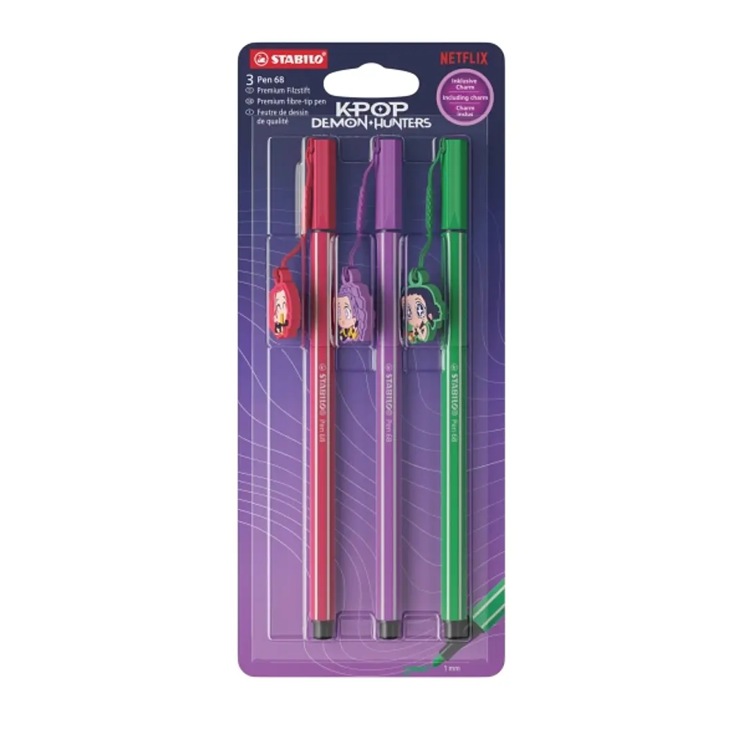 Stabilo Pen 68 K-Pop Demon Hunter Pack con 3 Rotuladores de Punta de Fibra - Trazo de 1mm aprox. - Tinta con Base de Agua - Colores Surtidos 1