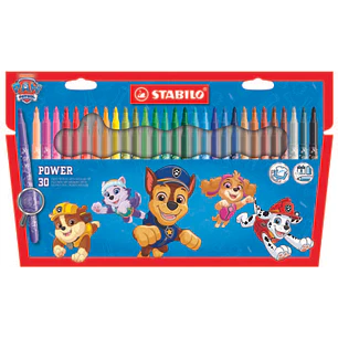 Stabilo Power Patrulla Canina Pack con 30 Rotuladores con Diseños de la Patrulla Canina - Punta Media de 2mm - Tinta Lavable - Capuchon Ventilado - Co