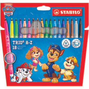 Stabilo Trio A-Z Patrulla Canina Pack de 18 Rotuladores con Diseños de la Patrulla Canina - Punta Fina de Fibra - Trazo 0.7mm - Tinta Lavable - Zona d