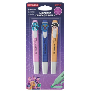 Stabilo Swing Cool K-Pop Demon Hunters Pack con 3 Marcadores - Cuerpo Plano - Punta Biselada - Trazo entre 1 y 4mm - Tinta con Base de Agua - - Colore