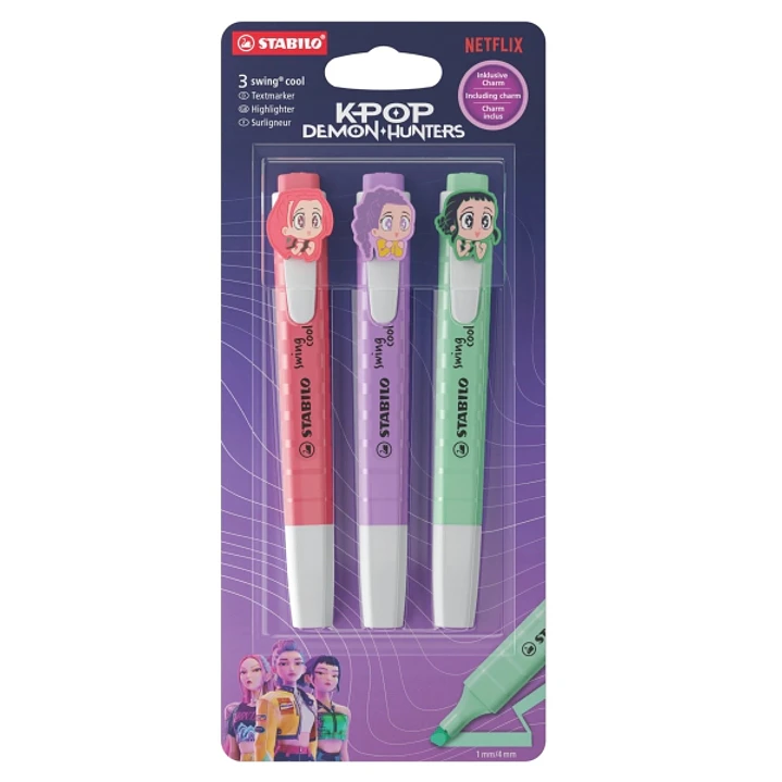 Stabilo Swing Cool K-Pop Demon Hunters Pack con 3 Marcadores - Cuerpo Plano - Punta Biselada - Trazo entre 1 y 4mm - Tinta con Base de Agua - Colores  1