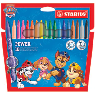 Stabilo Power Patrulla Canina Pack con 18 Rotuladores con Diseños de la Patrulla Canina - Punta Media de 2mm - Tinta Lavable - Capuchon Ventilado - Co