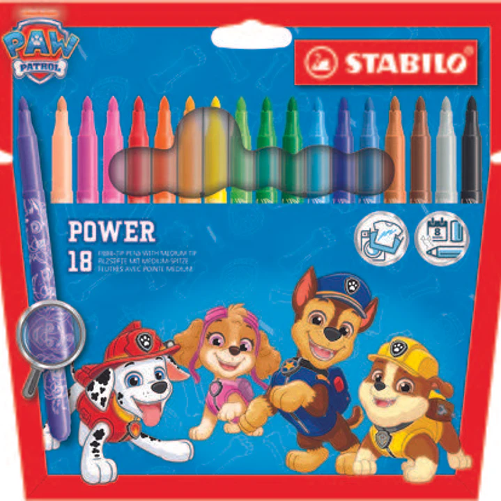 Stabilo Power Patrulla Canina Pack con 18 Rotuladores con Diseños de la Patrulla Canina - Punta Media de 2mm - Tinta Lavable - Capuchon Ventilado - Co 1