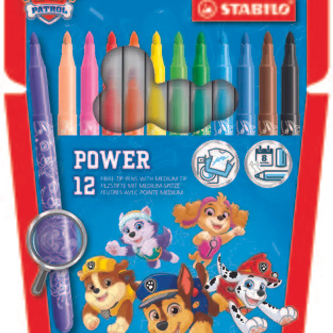 Stabilo Power Patrulla Canina Pack con 12 Rotuladores con Diseños de la Patrulla Canina - Punta Media de 2mm - Tinta Lavable - Capuchon Ventilado - Co 1