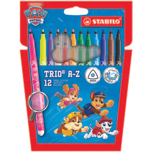 Stabilo Trio A-Z Patrulla Canina Pack de 12 Rotuladores con Diseños de la Patrulla Canina - Punta Fina de Fibra - Trazo 0.7mm - Tinta Lavable - Zona d