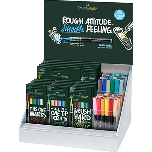 Faber-Castell Multimark Acrylic Brush Expositor con 25 Packs Surtidos de Rotuladores Acrilicos Punta Pincel + 70 Unidades Sueltas  - Trazo de 1 a 6mm 