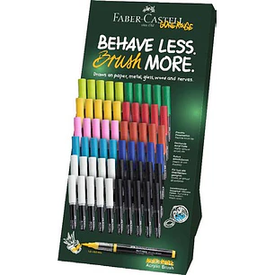 Faber-Castell Multimark Acrylic Brush Expositor con 60 Rotuladores Acrilicos Punta Pincel - Trazo de 1 a 6mm - Tinta Acrilica a Base de Agua - Colores