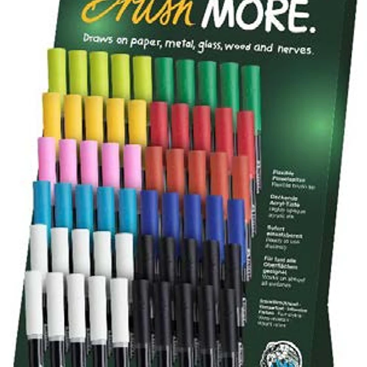 Faber-Castell Multimark Acrylic Brush Expositor con 60 Rotuladores Acrilicos Punta Pincel - Trazo de 1 a 6mm - Tinta Acrilica a Base de Agua - Colores 1