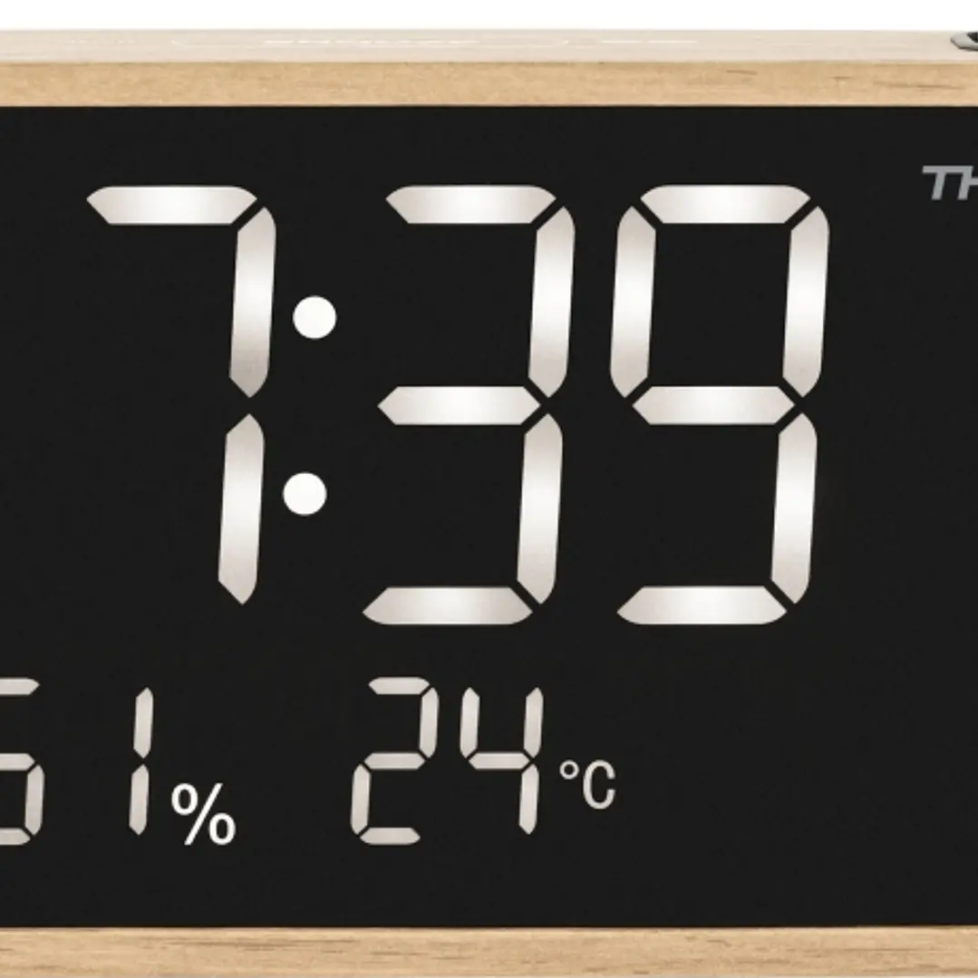 Thomson Radio Reloj Despertador con Proyeccion - Radio FM - Visualizacion Temperatura Interior - Angulo Proyeccion Ajustable - Color Madera 1