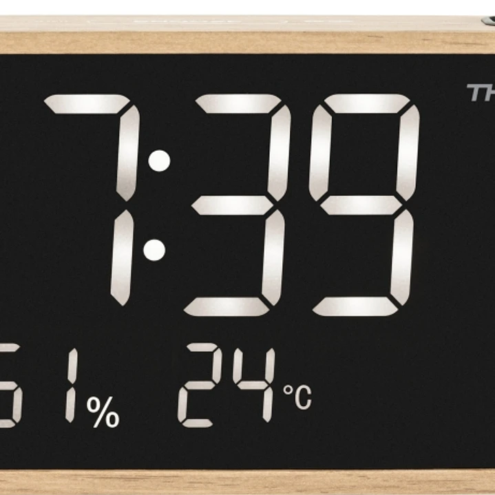 Thomson Radio Reloj Despertador con Proyeccion - Radio FM - Visualizacion Temperatura Interior - Angulo Proyeccion Ajustable - Color Madera 1
