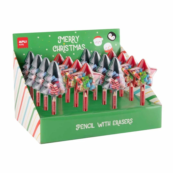 Apli Navidad Expositor con12 Packs de Lapices con Mini Gomas de Borrar - Diseños Navideños Diferentes 1