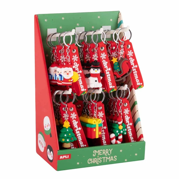 Apli Navidad Expositor con 24 Llaveros - 6 Diseños Navideños Diferentes - Ideales para Regalar, Coleccionar, etc... 1