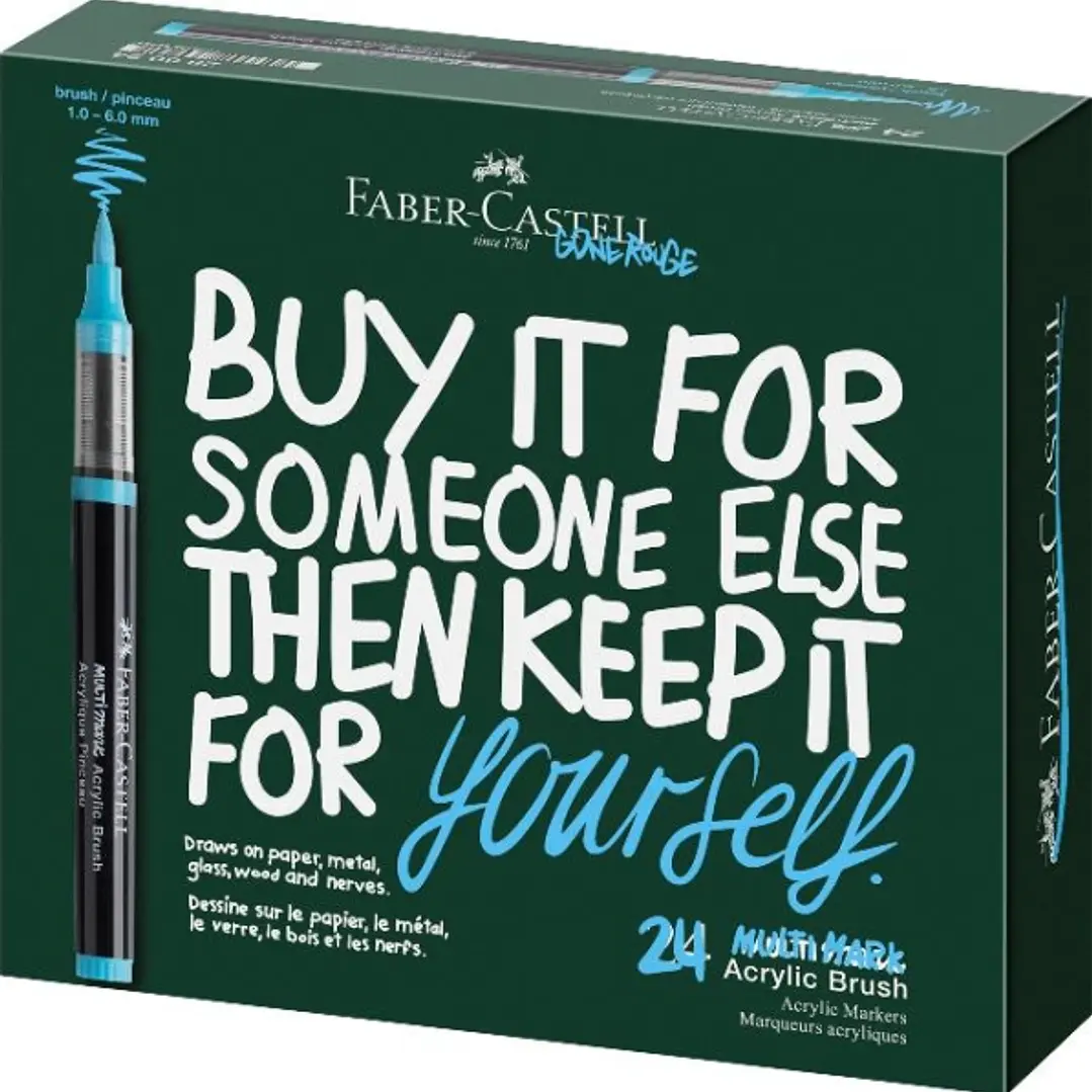 Faber-Castell Multimark Acrylic Brush Caja con 24 Rotuladores Acrilicos Punta Pincel - Trazo de 1 a 6mm - Tinta Acrilica a Base de Agua - Colores Surt 1