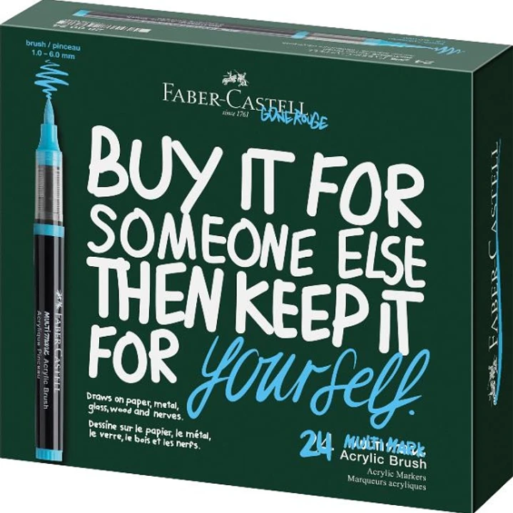 Faber-Castell Multimark Acrylic Brush Caja con 24 Rotuladores Acrilicos Punta Pincel - Trazo de 1 a 6mm - Tinta Acrilica a Base de Agua - Colores Surt 1